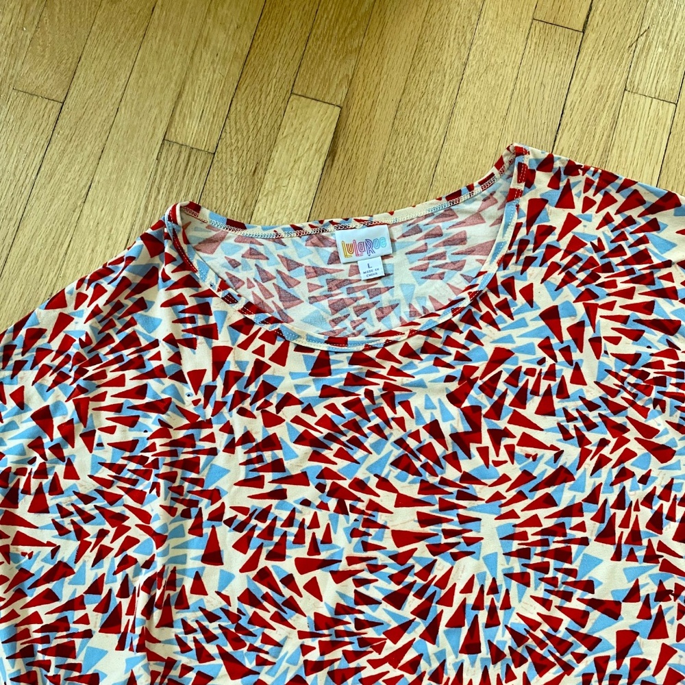 Modern‎ Casual L Flowing Tunic Top Geometric Red Blue Pattern - Picture 9 of 9